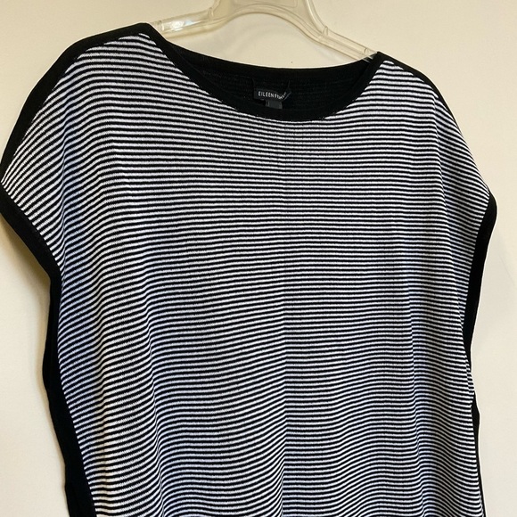 Eileen Fisher Bateau Neck Black & White Striped Box Top Size L/XL - Picture 4 of 9